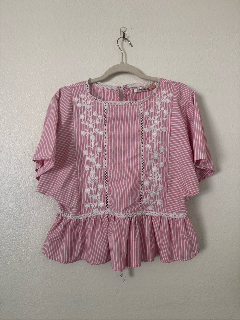 Pink Striped Embroidered Top